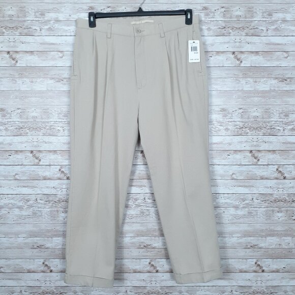 Nautica Mens Double Peated Pants 36x29 True Stone Chinos 133 - Picture 1 of 3
